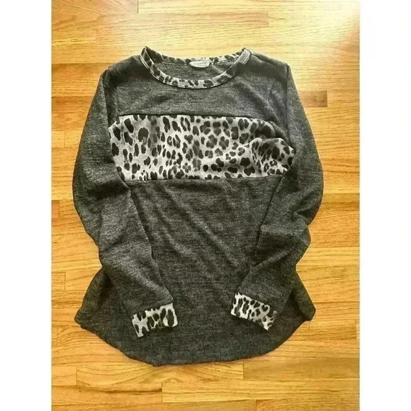 VIAMOR l Leopard color block long sleeve womens shirt l SIZE M - Picture 5 of 9